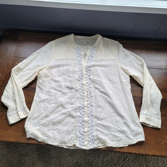 Coldwater Creek Silk Cotton Lace Pintuck Cottagecore Button Down Blouse sz 1X - Picture 1 of 12